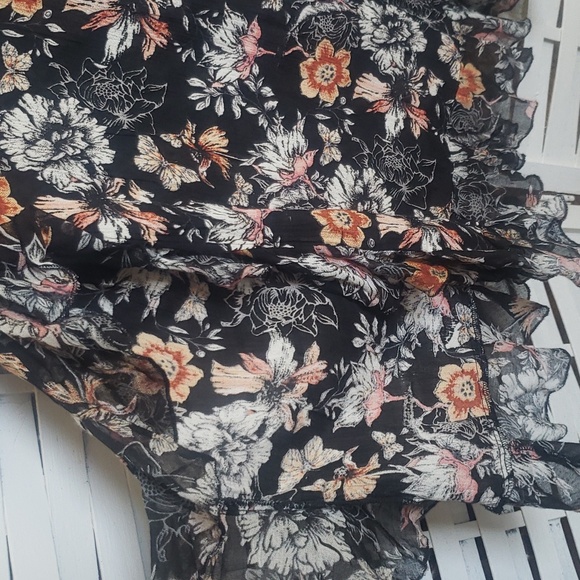 Free People floral wide slit ruffle leg pull up elastic waist women's pants S - Picture 3 of 5